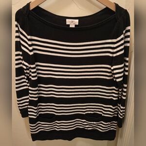 LOFT Women's Striped Black and White Sweater Large